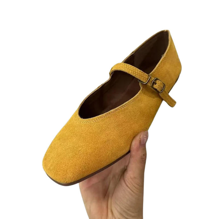 Noelle | Square Toe Suede Mary Jane Orthopedic Flats with Buckle