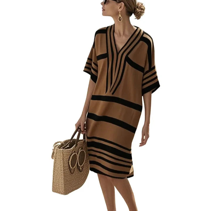 Marbella | Striped V-Neck Knit Kaftan Summer Dress