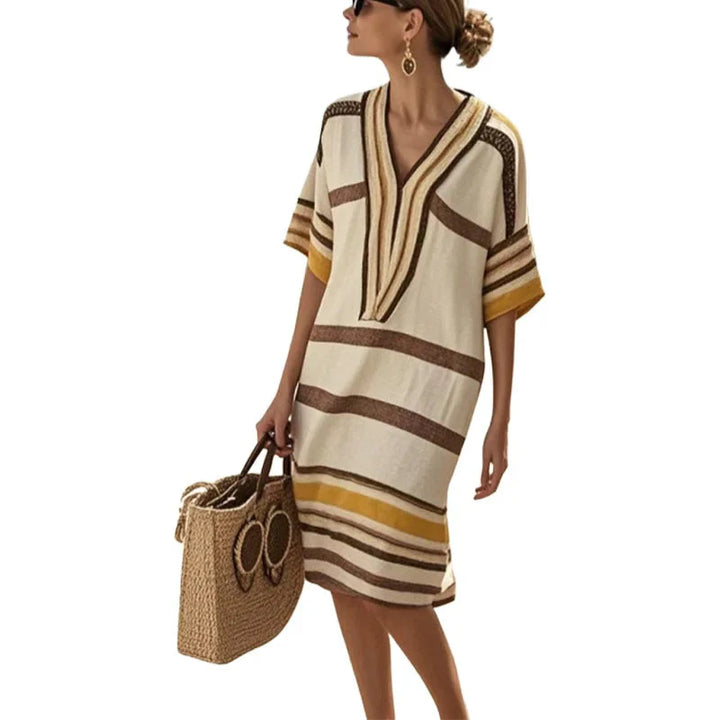 Marbella | Striped V-Neck Knit Kaftan Summer Dress