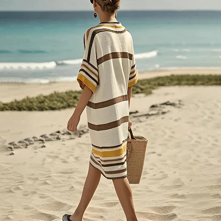 Marbella | Striped V-Neck Knit Kaftan Summer Dress