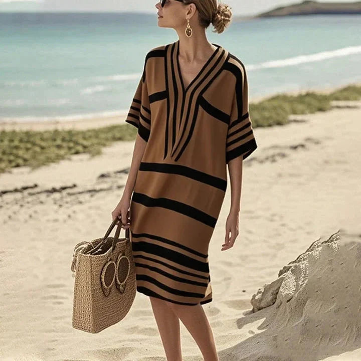 Marbella | Striped V-Neck Knit Kaftan Summer Dress