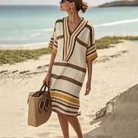 Marbella | Striped V-Neck Knit Kaftan Summer Dress
