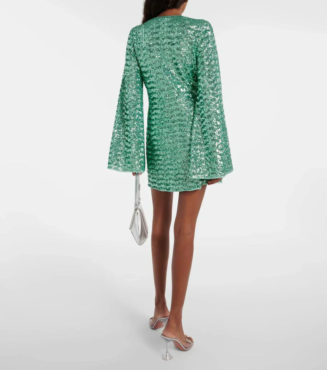 Roxanne | Sequin Plunge Cape Sleeve Mini Dress