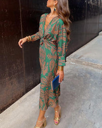 Marrakech | Printed Long Sleeve Summer Dress with Knot Waist