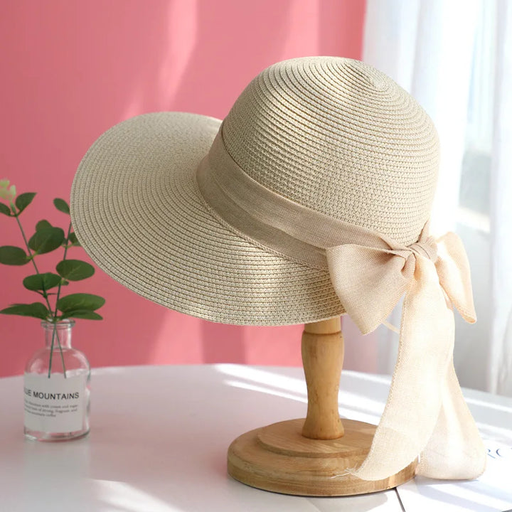 Rosalind | Women's Wide Brim Crochet Hat with Scalloped Edge and Bow Detail