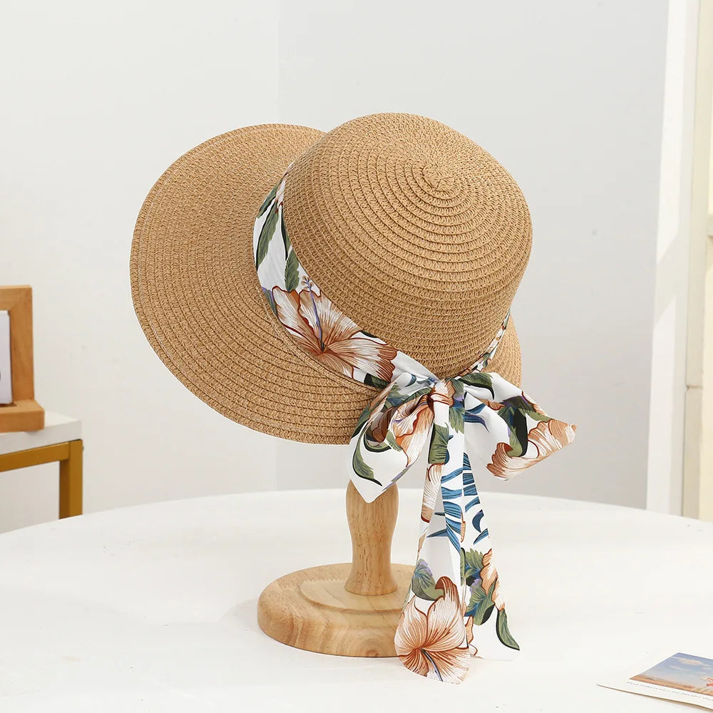 Rosalind | Women's Wide Brim Crochet Hat with Scalloped Edge and Bow Detail