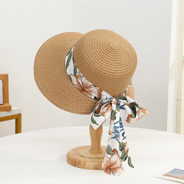 Rosalind | Women's Wide Brim Crochet Hat with Scalloped Edge and Bow Detail