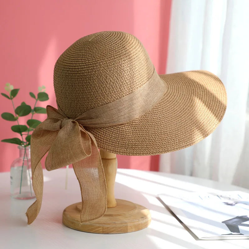 Rosalind | Women's Wide Brim Crochet Hat with Scalloped Edge and Bow Detail