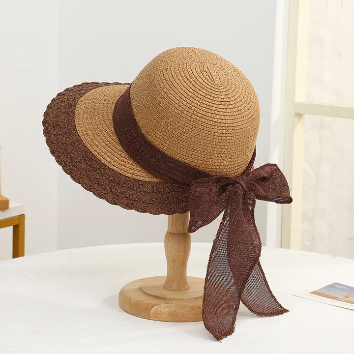 Rosalind | Women's Wide Brim Crochet Hat with Scalloped Edge and Bow Detail