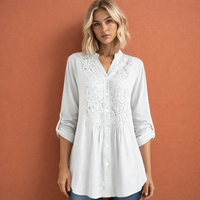 Celeste | Lace Bib Front Button-Up Tunic Blouse