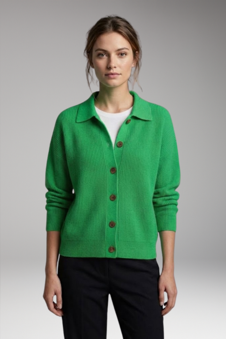 Marguerite | Women's Collared Knit Cardigan – Button Front Long Sleeve Design