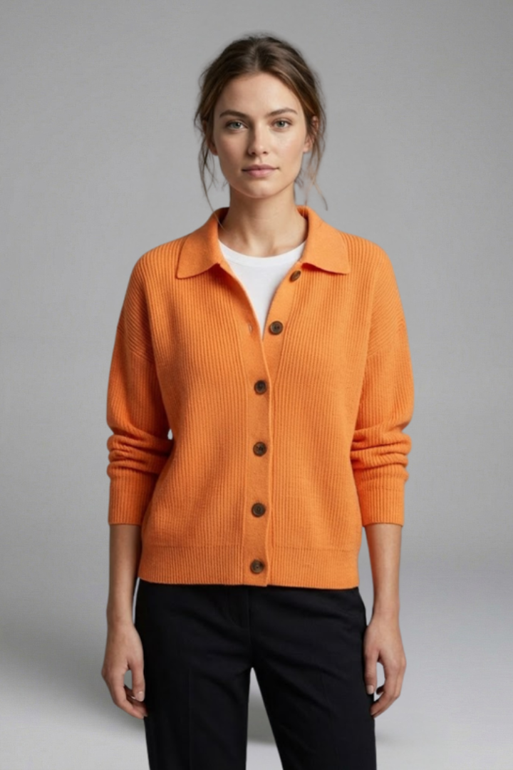 Marguerite | Women's Collared Knit Cardigan – Button Front Long Sleeve Design