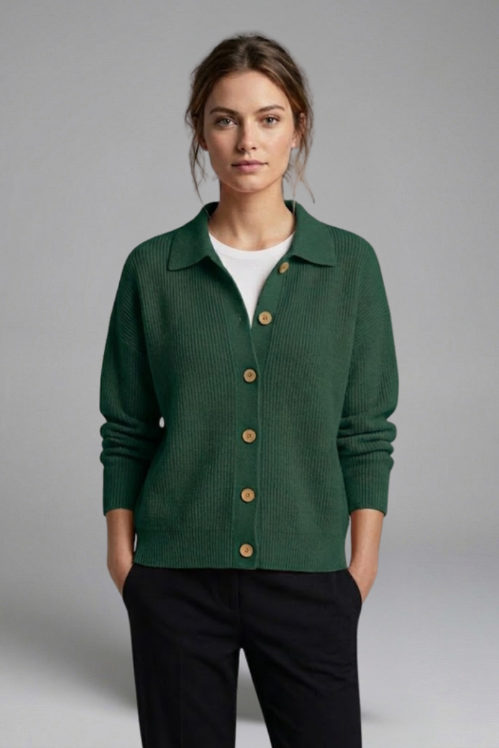 Marguerite | Women's Collared Knit Cardigan – Button Front Long Sleeve Design
