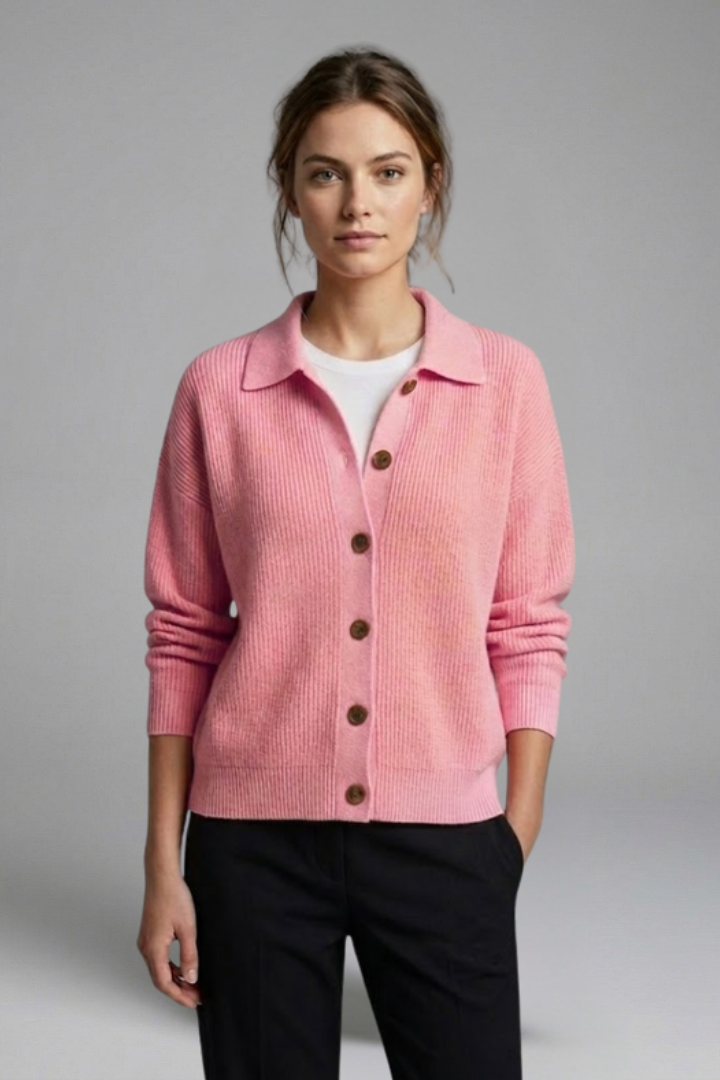 Marguerite | Women's Collared Knit Cardigan – Button Front Long Sleeve Design