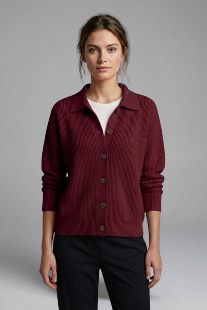 Marguerite | Women's Collared Knit Cardigan – Button Front Long Sleeve Design