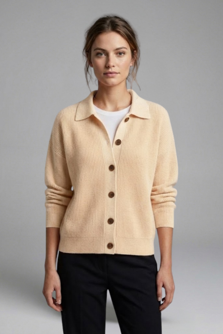 Marguerite | Women's Collared Knit Cardigan – Button Front Long Sleeve Design