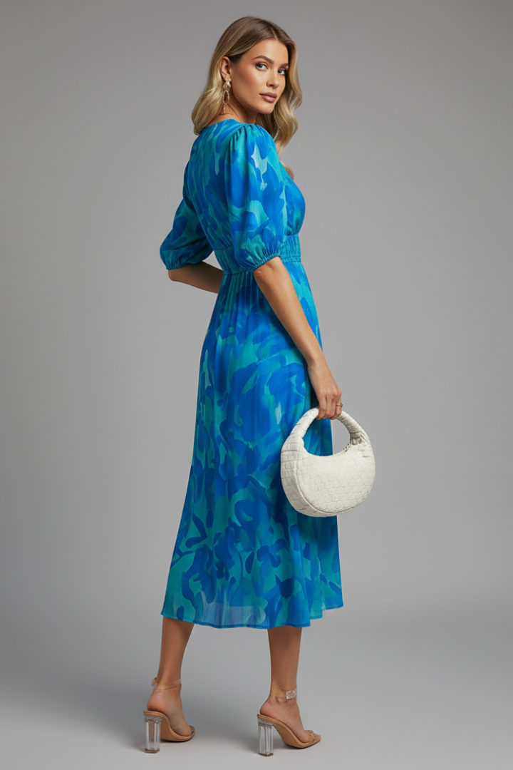Rosamund | Women's V-Neck Floral Summer Dress with Puff Sleeve