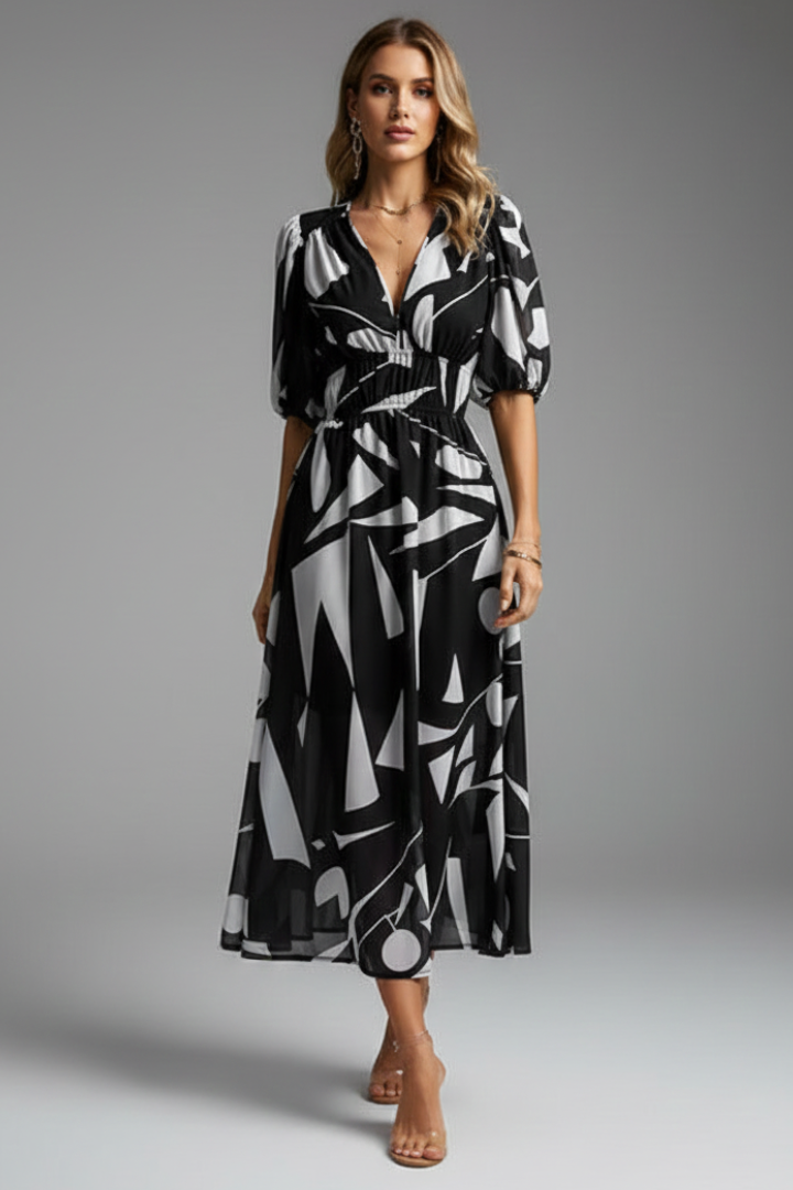 Rosamund | Women's V-Neck Floral Summer Dress with Puff Sleeve