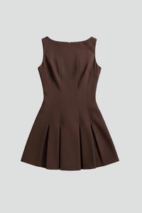 Fiorella | Women's Boat Neck Pleated Summer Dress with Skater Skirt