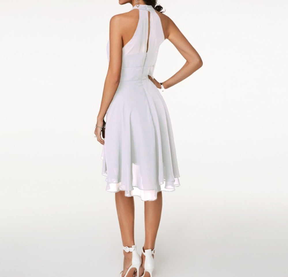 Rosalind | Pleated High-Low Tiered Halter Neck Dress