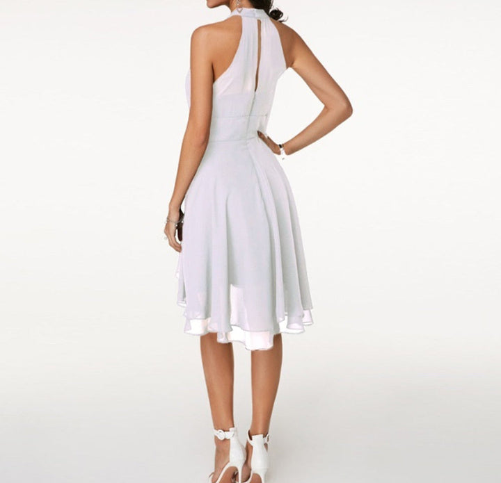 Rosalind | Pleated High-Low Tiered Halter Neck Dress