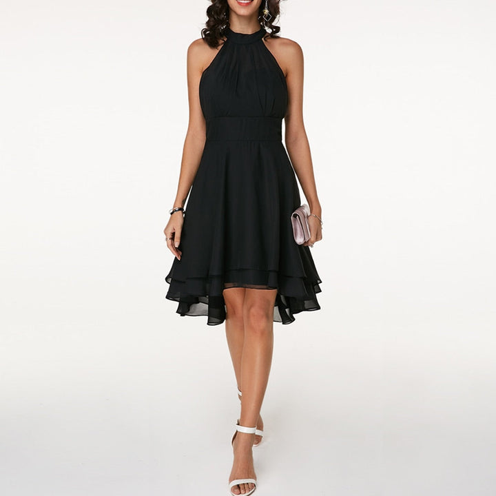 Rosalind | Pleated High-Low Tiered Halter Neck Dress