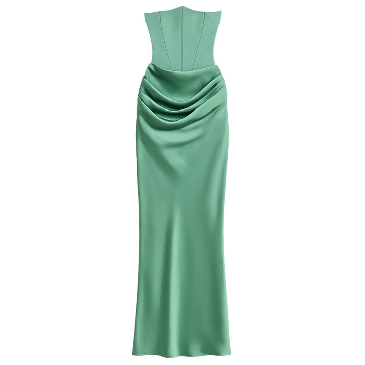 Nadine | Corset Bodice Ruched Satin Off Shoulder Dress