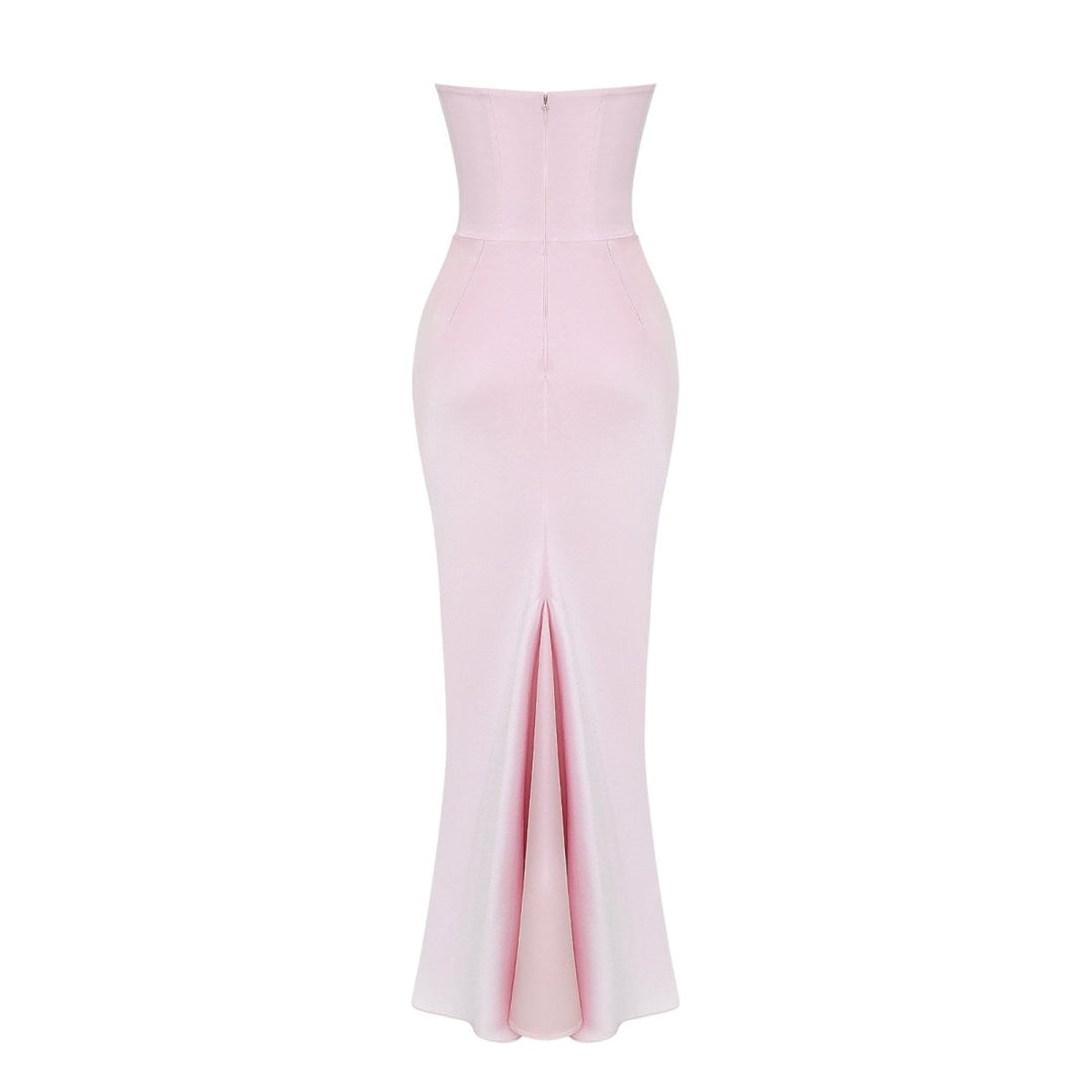 Nadine | Corset Bodice Ruched Satin Off Shoulder Dress
