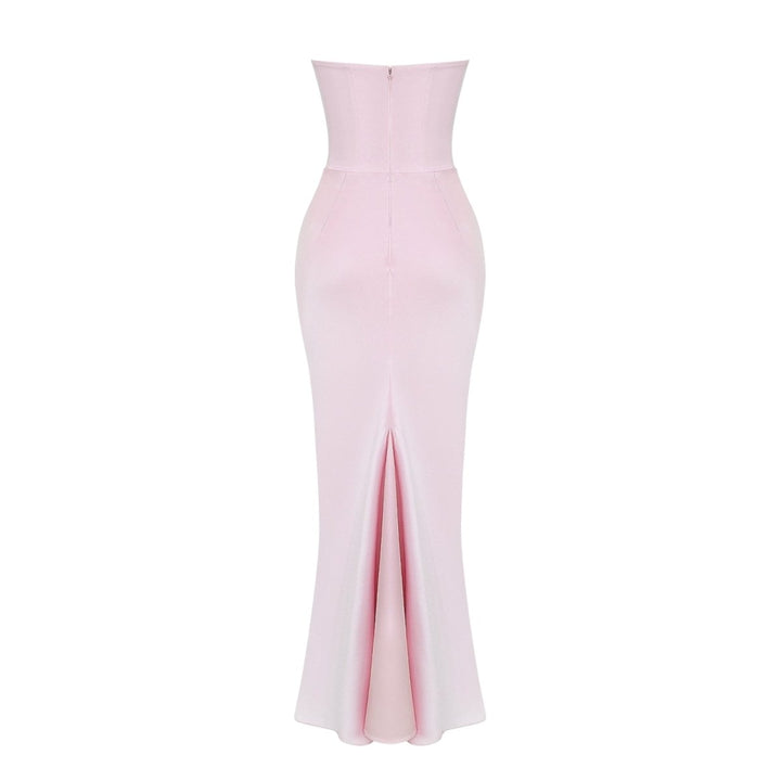 Nadine | Corset Bodice Ruched Satin Off Shoulder Dress