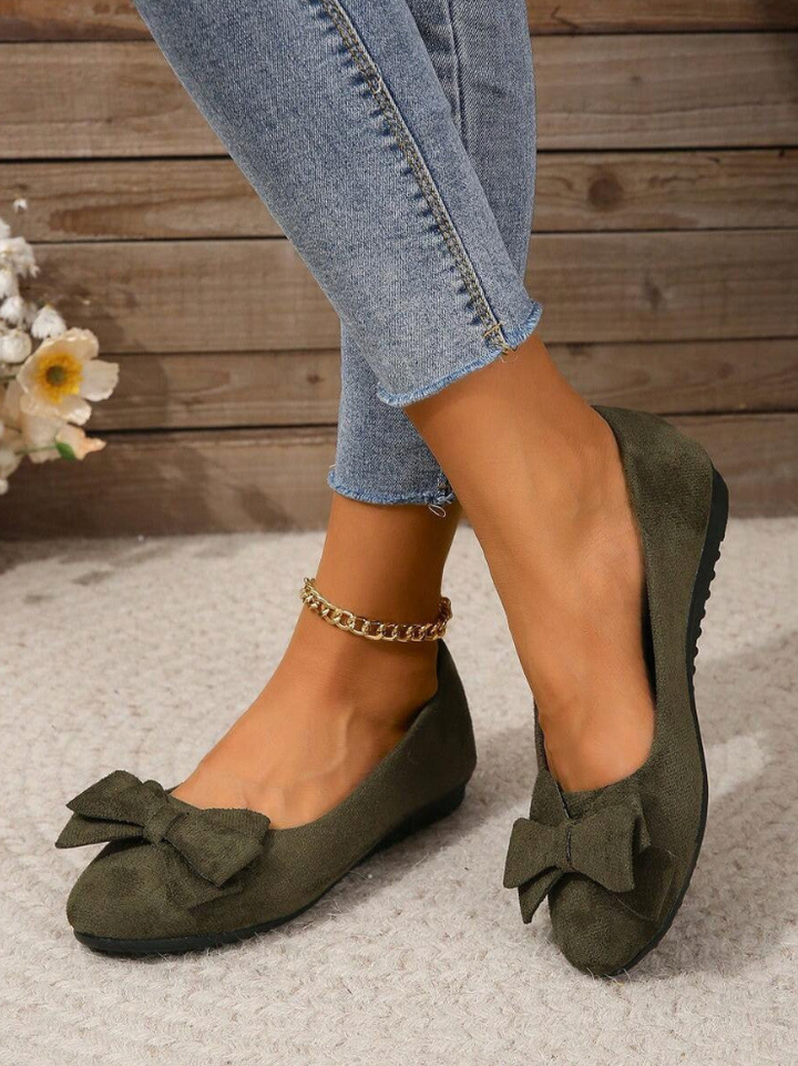 Colette | Suede Bow Detail Round Toe Orthopedic Flats