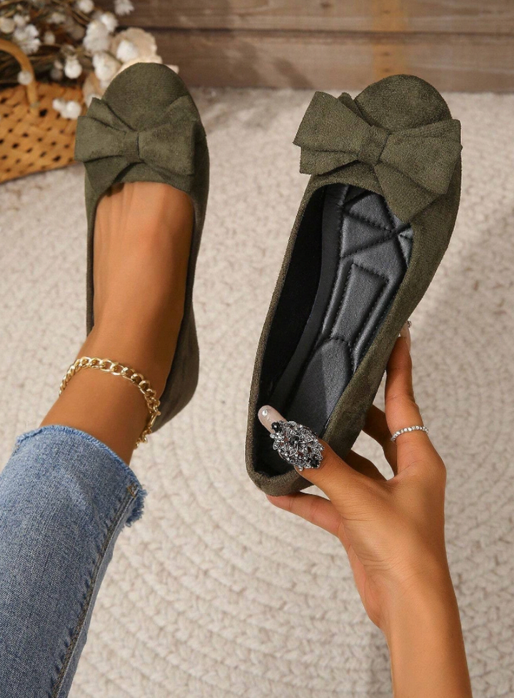 Colette | Suede Bow Detail Round Toe Orthopedic Flats