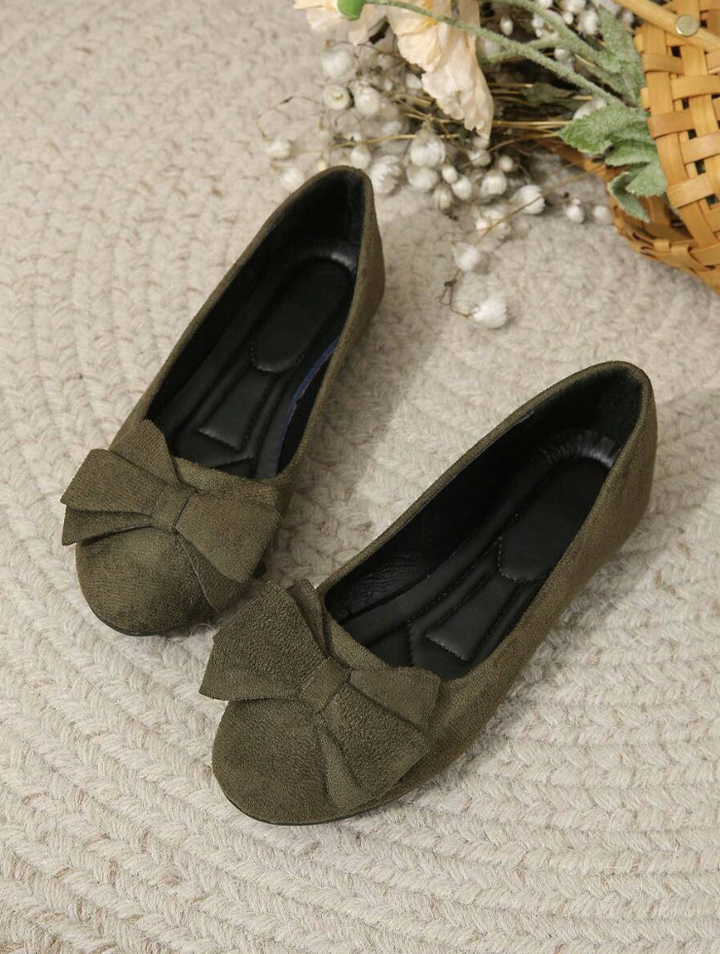 Colette | Suede Bow Detail Round Toe Orthopedic Flats