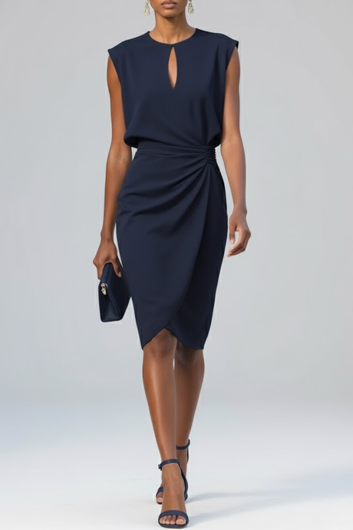 Reyna | Keyhole Neck Ruched Wrap Skirt Sleeveless Cocktail Dress