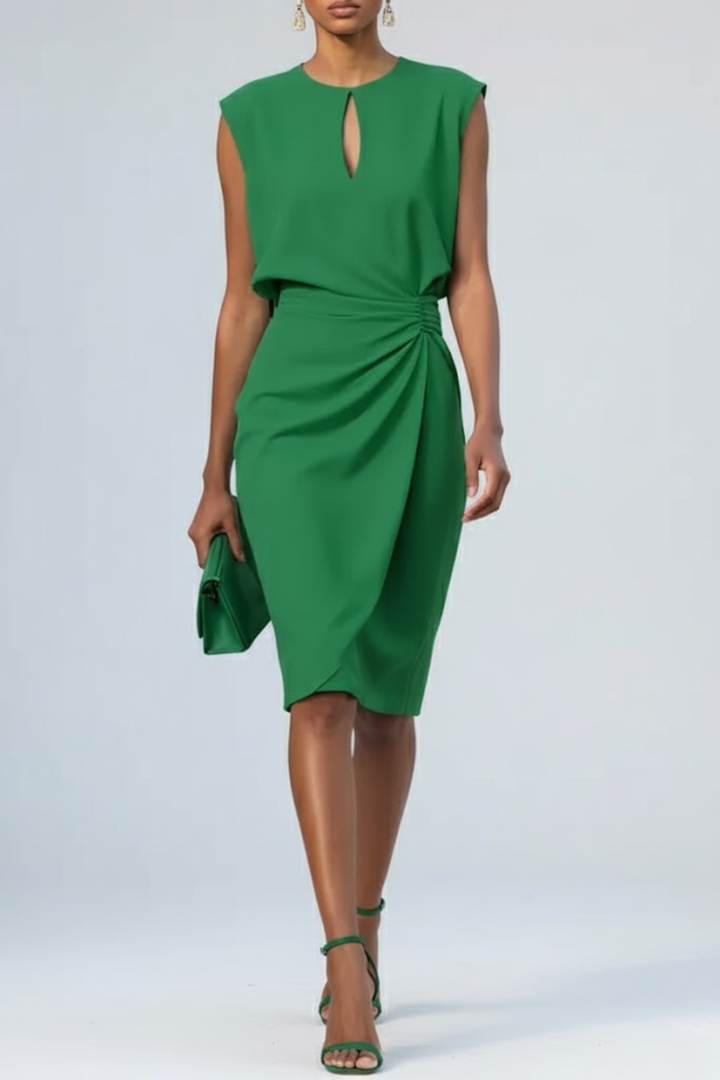 Reyna | Keyhole Neck Ruched Wrap Skirt Sleeveless Cocktail Dress