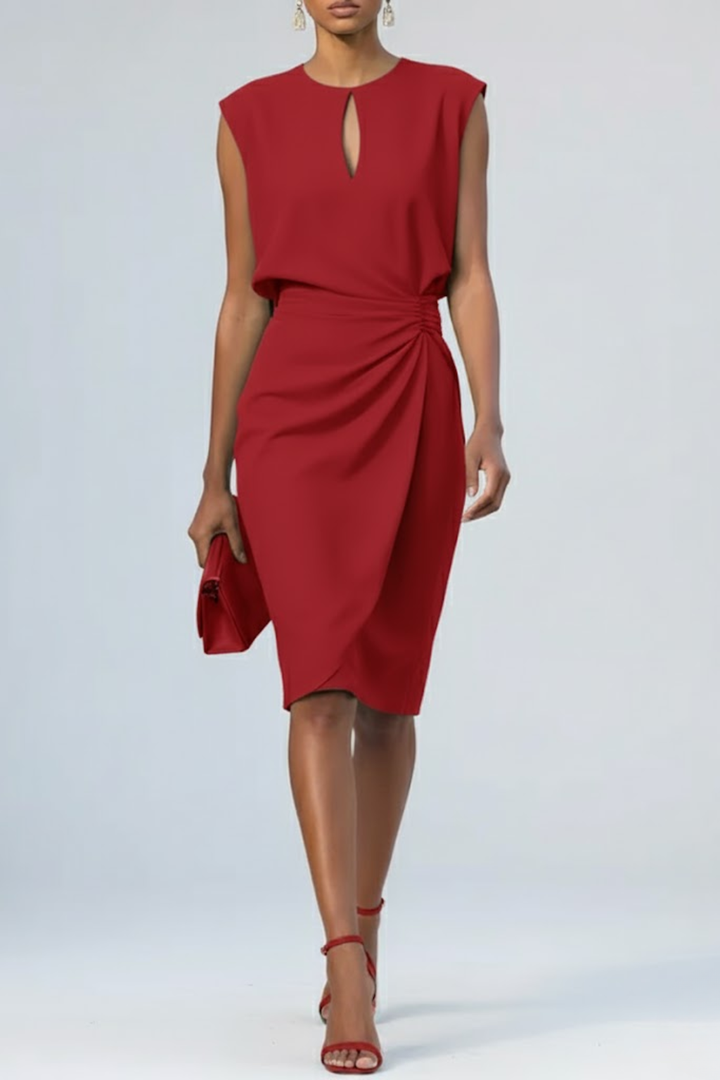 Reyna | Keyhole Neck Ruched Wrap Skirt Sleeveless Cocktail Dress