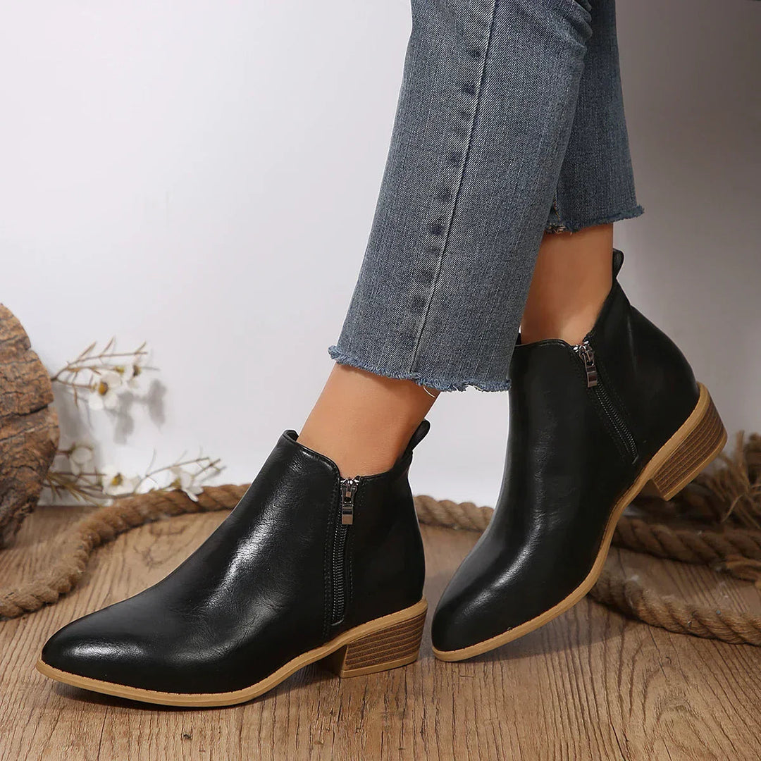 Womens Black Faux Leather Ankle Boots with Side Zipper 0