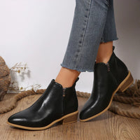 Womens Black Faux Leather Ankle Boots with Side Zipper