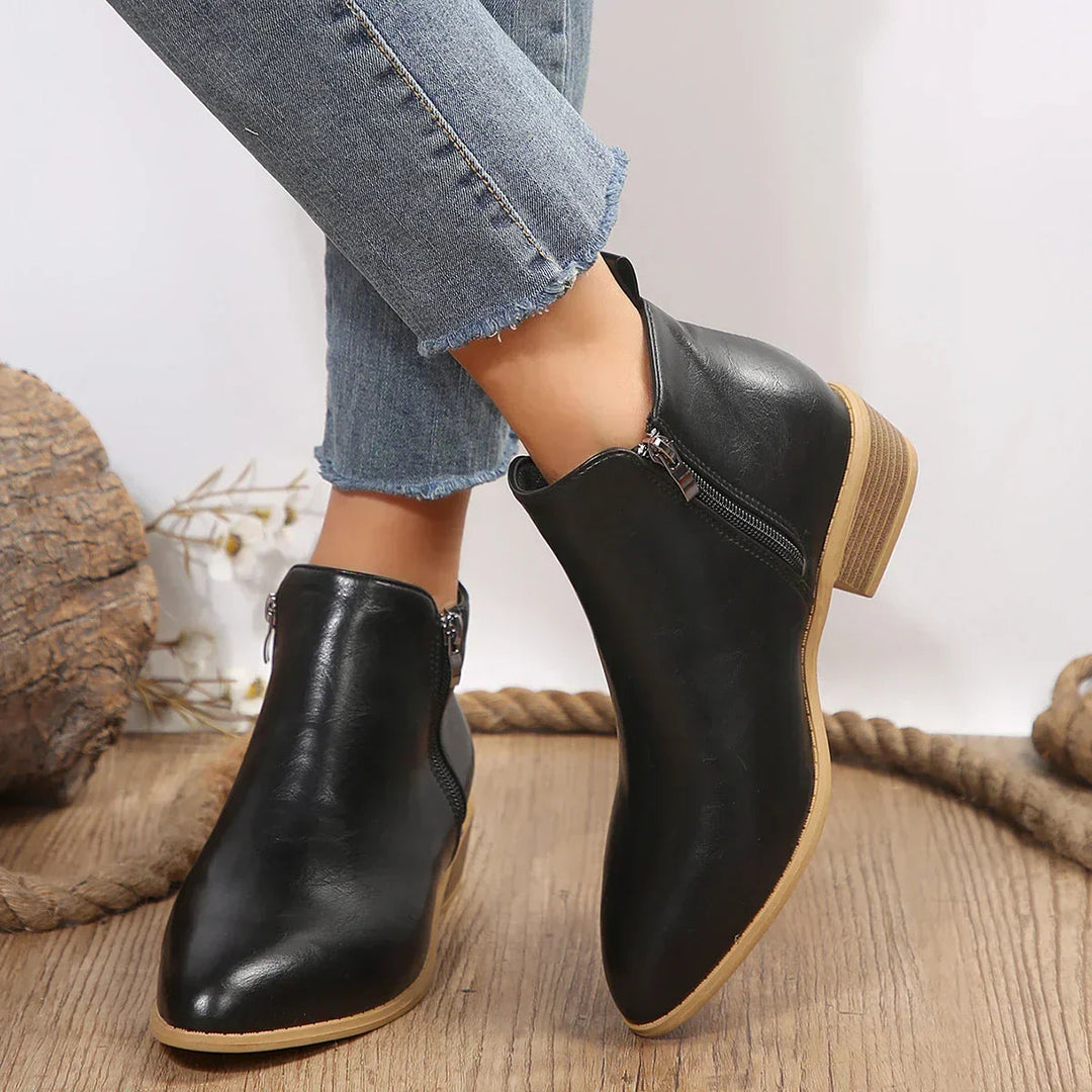 Womens Black Faux Leather Ankle Boots with Side Zipper 4