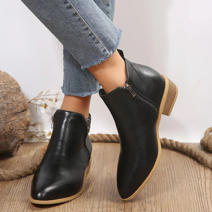 Womens Black Faux Leather Ankle Boots with Side Zipper 4