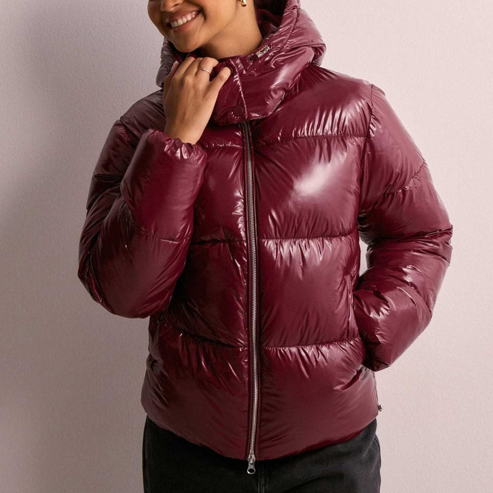 Womens Black Puffer Jacket Quilted Hooded Winter Coat Polyester 2