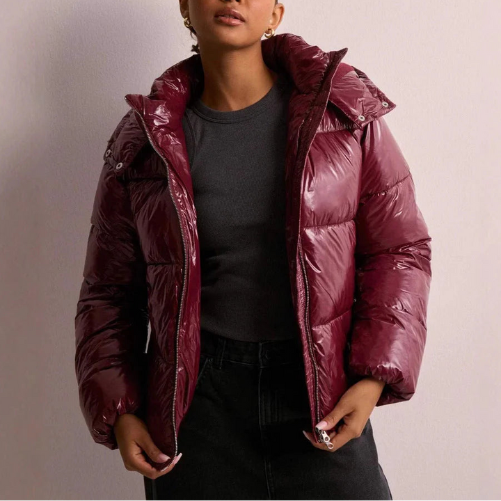 Womens Black Puffer Jacket Quilted Hooded Winter Coat Polyester 3