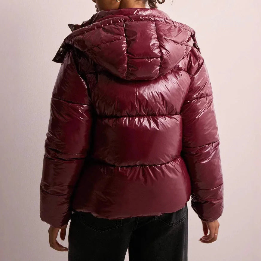 Womens Black Puffer Jacket Quilted Hooded Winter Coat Polyester 4