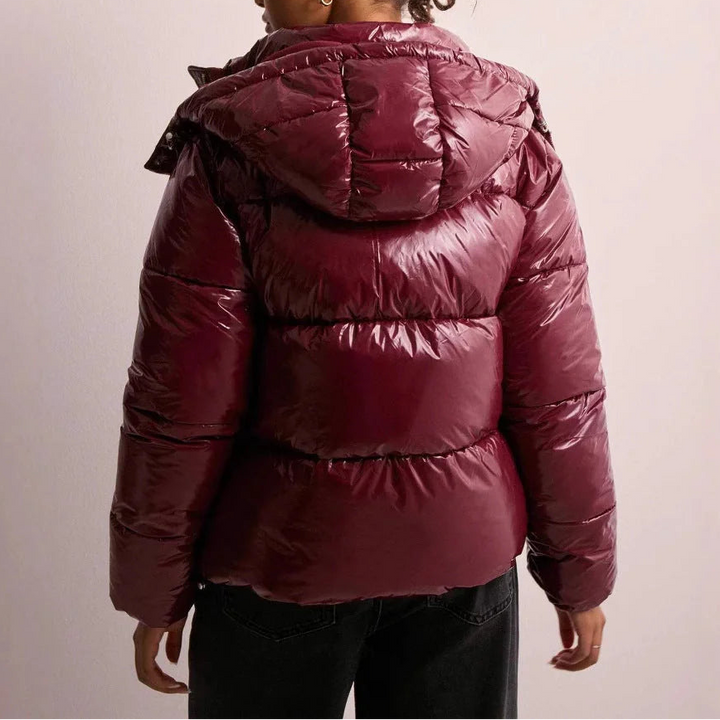 Womens Black Puffer Jacket Quilted Hooded Winter Coat Polyester 4