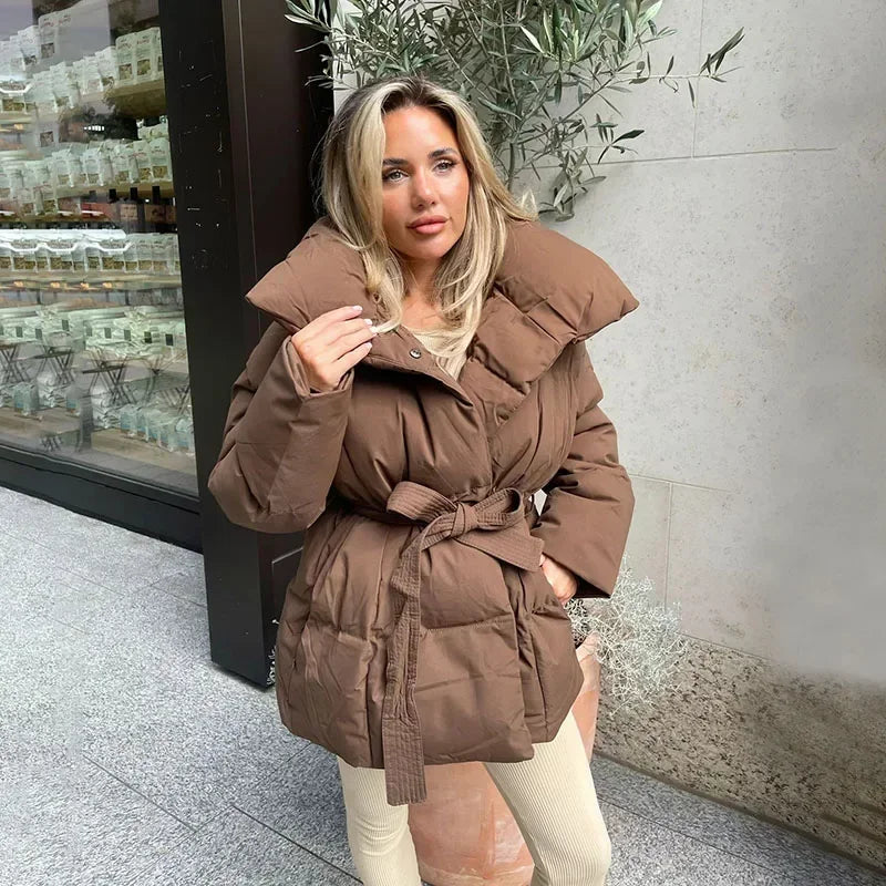 Womens Black Puffer Jacket With Oversized Collar Winter 2