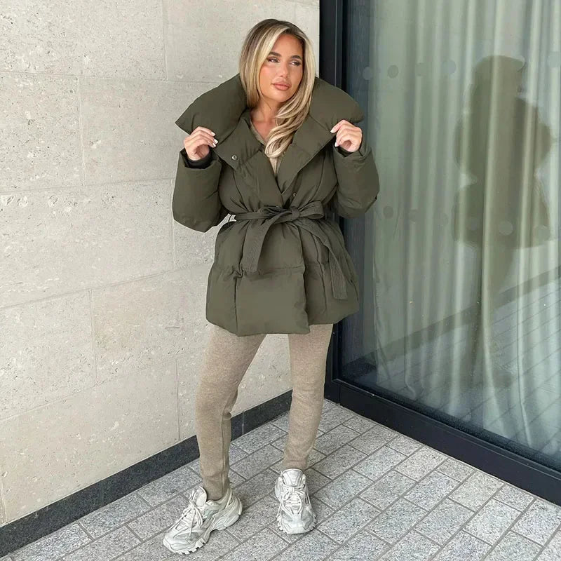 Womens Black Puffer Jacket With Oversized Collar Winter 3