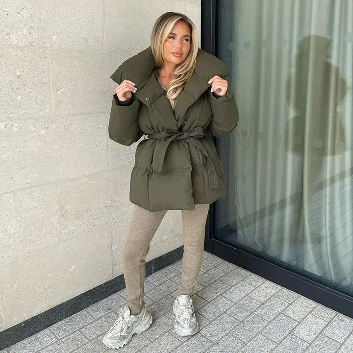 Womens Black Puffer Jacket With Oversized Collar Winter 3