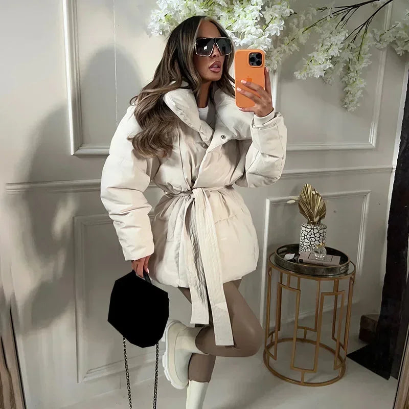 Womens Black Puffer Jacket With Oversized Collar Winter 4