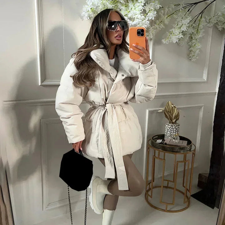 Womens Black Puffer Jacket With Oversized Collar Winter 4
