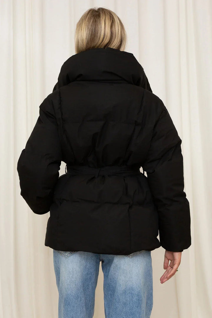 Womens Black Puffer Jacket With Oversized Collar Winter 5