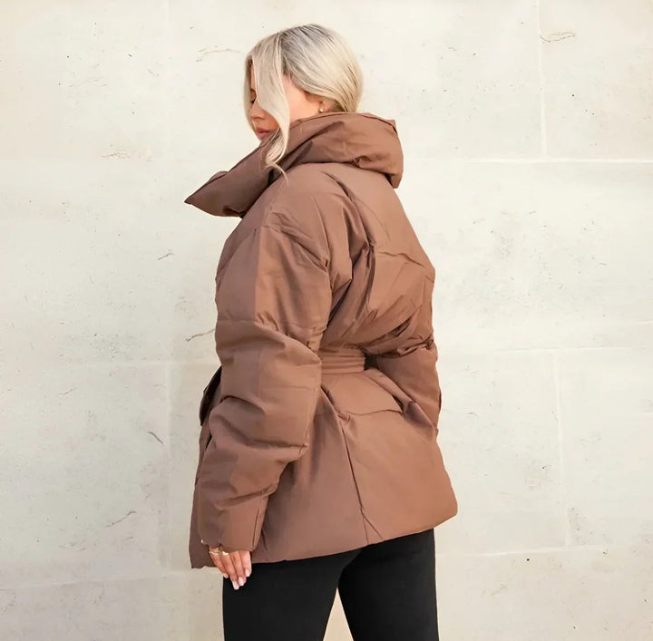 Womens Black Puffer Jacket With Oversized Collar Winter 6